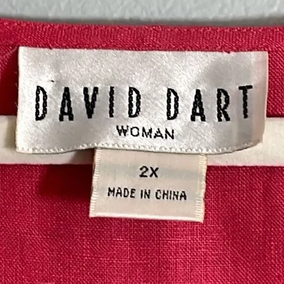 David Dart Woman 2X 100% linen v-neck sleeveless warm pink red - Picture 8 of 9